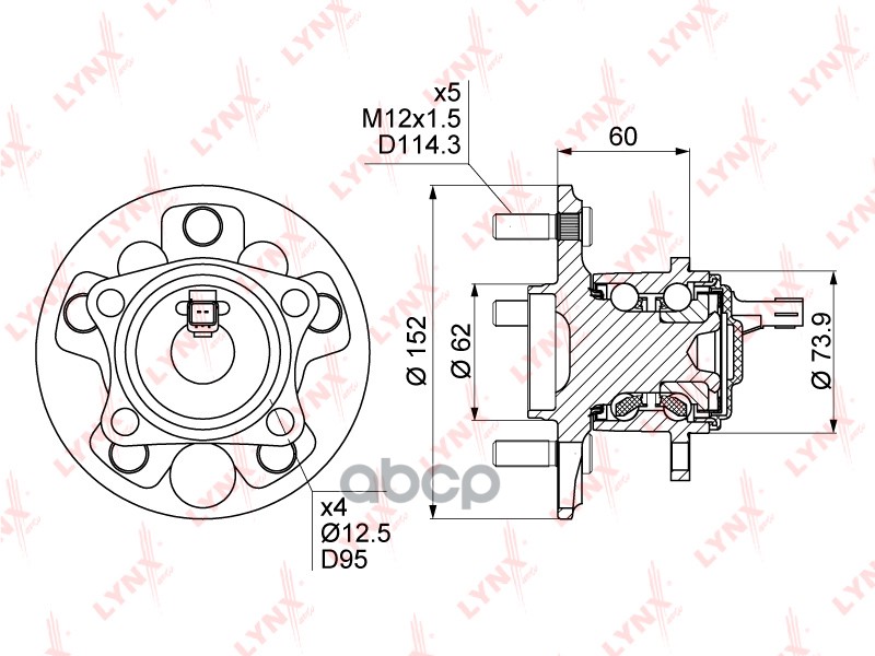 Ступица задняя в сборе L=R TOYOTA Auris 07->/Corolla 06-> LYNXauto WH-1089 LYNXauto арт. WH-1089