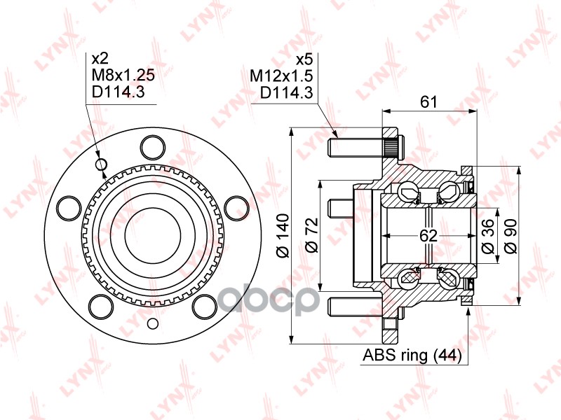 Ступица Задняя В Сборе L=R Mazda 6 02-08 Lynxauto Wh-1094 LYNXauto арт. WH-1094