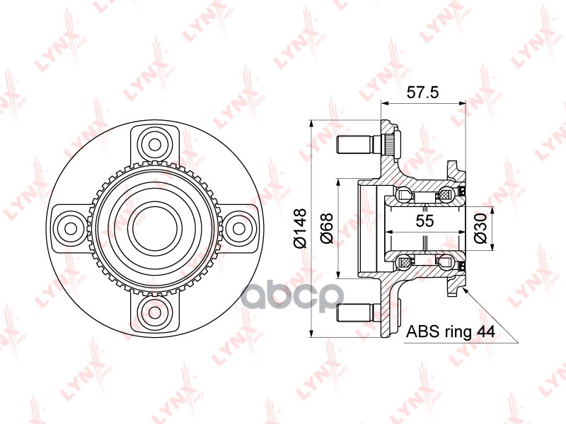 Ступица задняя в сборе с ABS NISSAN Almera(N16) 1.5-2.2D 00> / Primera(P11) 1.6-2.0D 96-01 LYNXauto арт. wh-1109