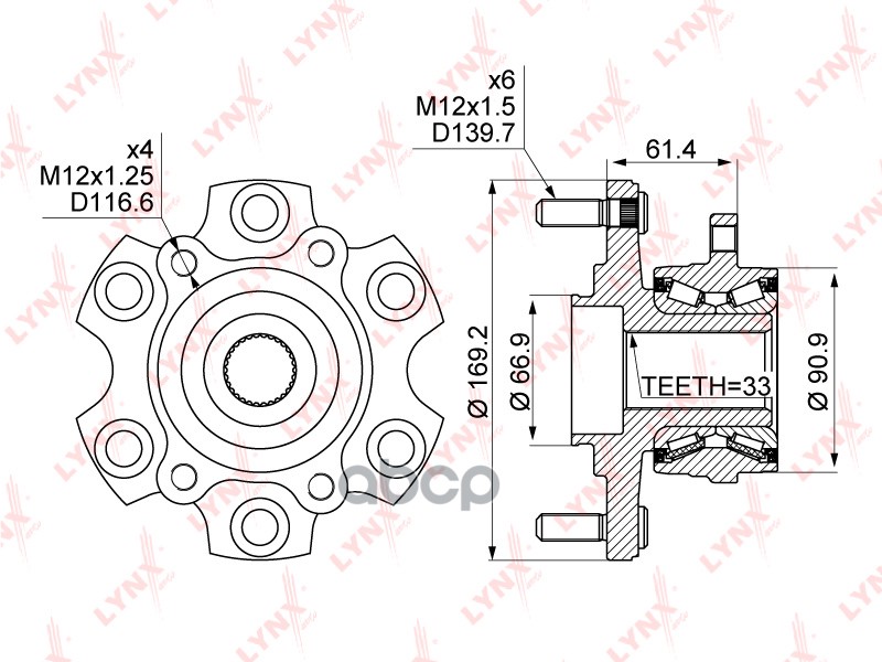 Ступица задняя в сборе подходит для MITSUBISHI Pajero III 2.5D-3.8 01 / IV(V8_) 3.2D-3.8 06 WH-1121 LYNXauto арт. WH-1121