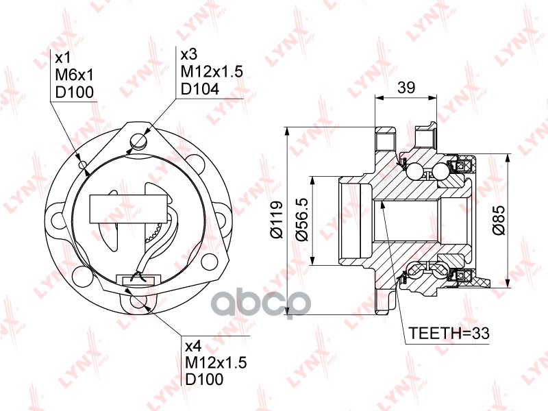 Ступица передняя в сборе (с ABS  4 отверстия колеса) OPEL Astra G 98> LYNXauto арт. wh-1146