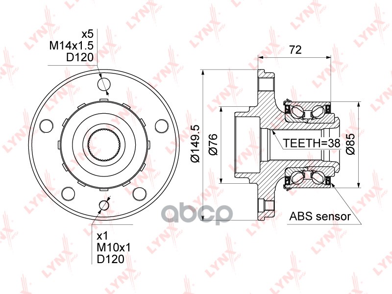 Ступица передняя/задняя в сборе подходит для VW Touareg 2.5D 03-10 / Transporter 5 1.9D-3.2 03 WH-1165 LYNXauto арт. WH-1165