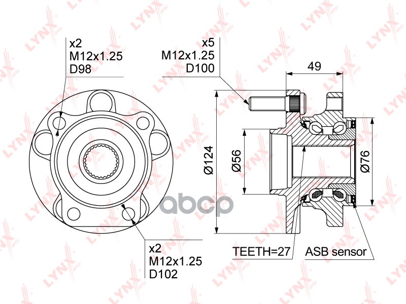 Ступица передняя в сборе SUBARU Forester(SH/SJ) 2.0-2.5 08> / Impreza(GH-GP) 1.5-2.0D 08> / Legacy I LYNXauto арт. wh-1169