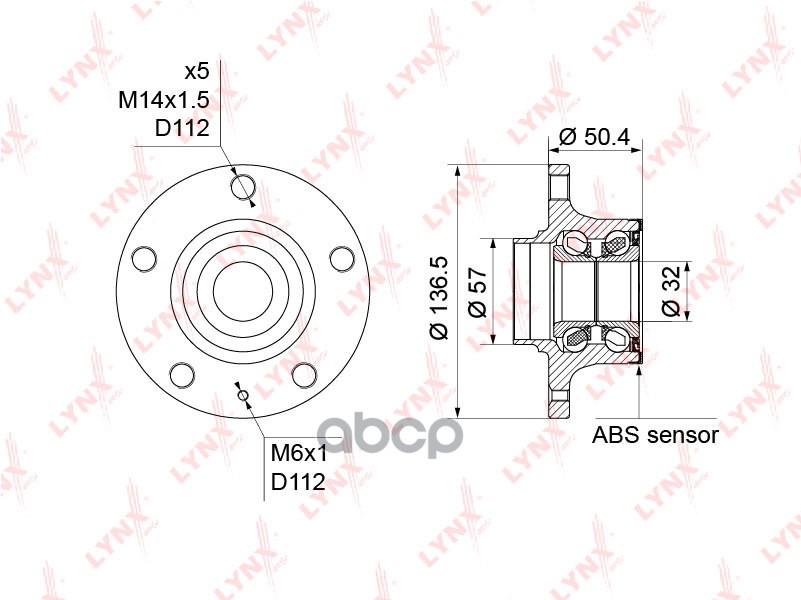 Ступица задняя в сборе (с ABS  d 32мм) AUDI A3 1.2T-2.0 03-12 / Q3 2.0D 11> / TT 1.8-2.0 08>  SKODA LYNXauto арт. wh-1170