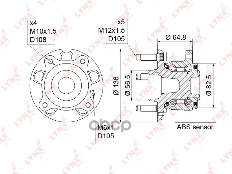 Ступица задняя в сборе (с ABS, d 136мм) подходит для CHEVROLET Cruze 1.6-2.0D 09, OPEL Astra J 1.3D-1.6 09 WH-1191 LYNXauto а...