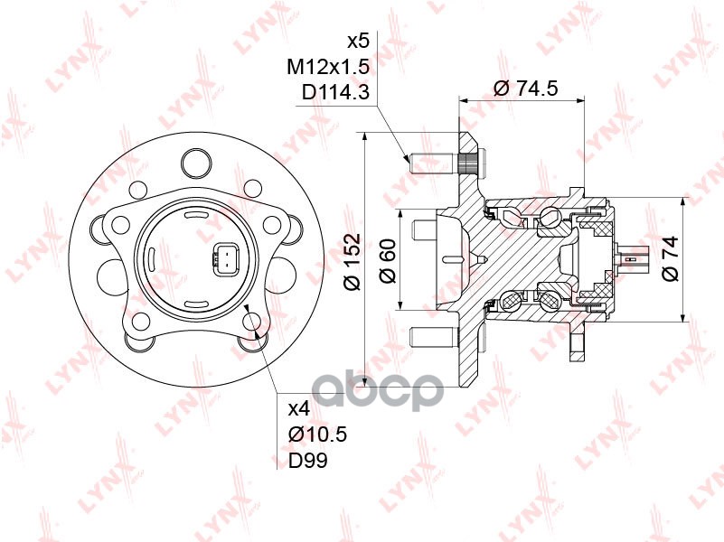Ступица задняя L в сборе с ABS TOYOTA Camry(V30/V40) 2.4-3.5 01-11 / Highlander 2.4-3.0 2WD 00-07 / LYNXauto арт. wh-1216