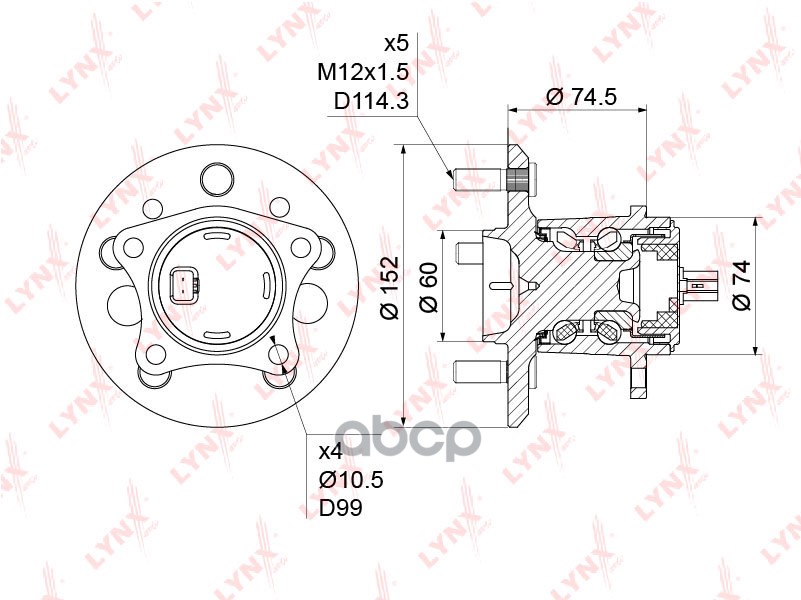 Ступица задняя R в сборе с ABS TOYOTA Camry(V30/V40) 2.4-3.5 01-11 / Highlander 2.4-3.0 2WD 00-07 / LYNXauto арт. wh-1217