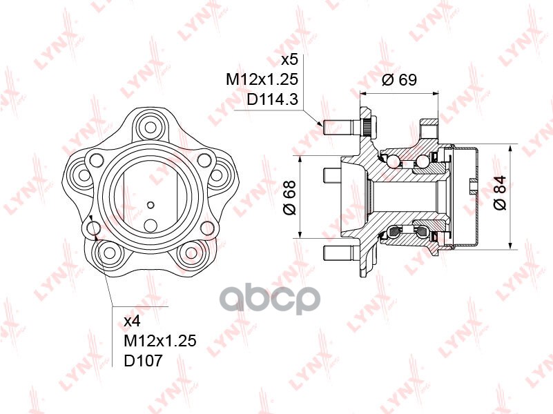 Ступица задняя в сборе с ABS NISSAN Qashqai 1.5D-2.0D 2WD 07> / X-Trail(T31) 2.0-2.0D 2WD 07> / Sere LYNXauto арт. wh-1231
