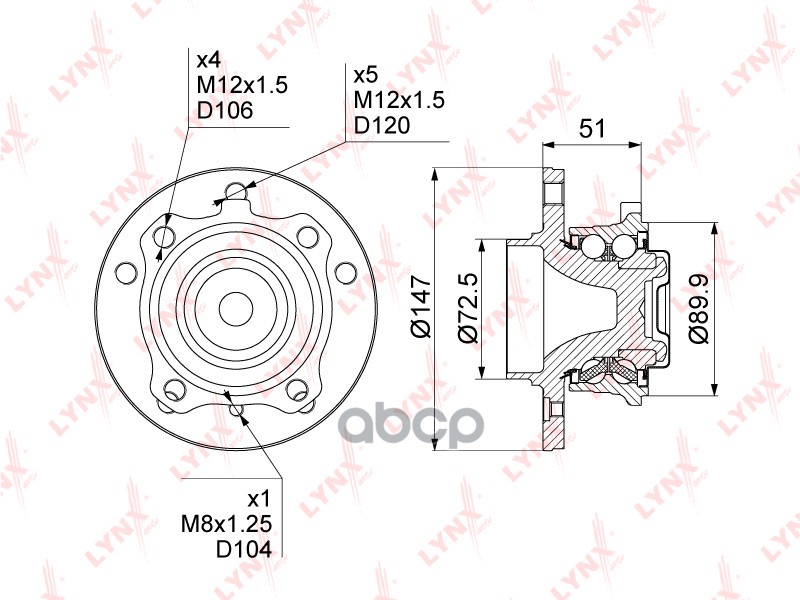 Ступица передняя в сборе L=R BMW 1-E81/82/87/88 3-E90/91/92/93 X1-E84 Z4-E89 LYNXauto WH-1238 LYNXauto арт. WH-1238