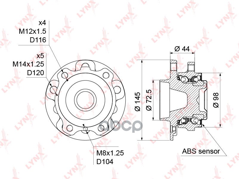 Ступица передняя в сборе L=R BMW 5 F07/F10/7 F01/F02 2008-> LYNXauto WH-1312 LYNXauto арт. WH-1312