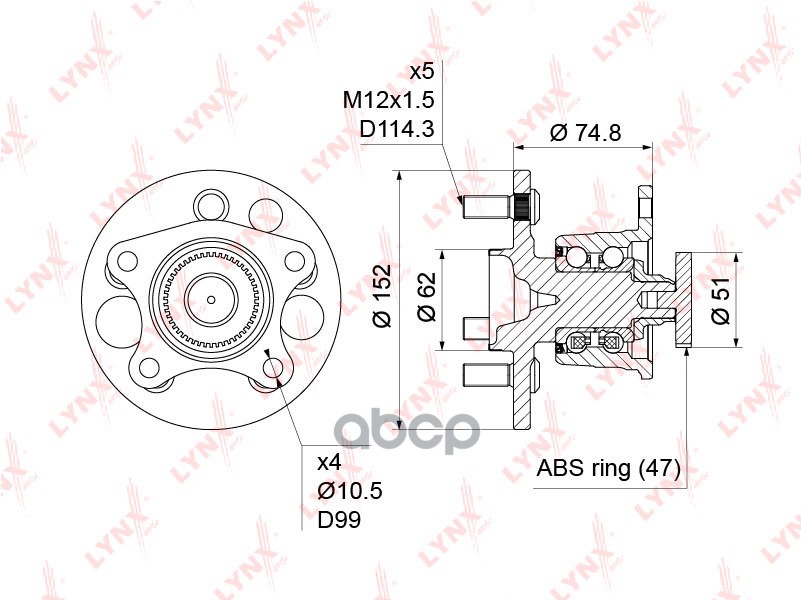 Ступица Колеса | Зад Прав/Лев | LYNXauto арт. WH1451