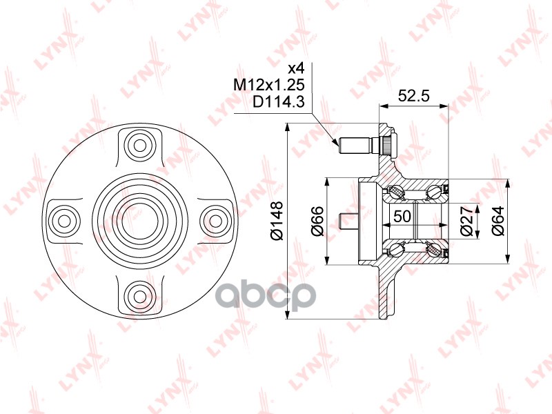 Ступица задняя в сборе без ABS NISSAN Almera Classic 1.6 06> LYNXauto арт. wh-1457