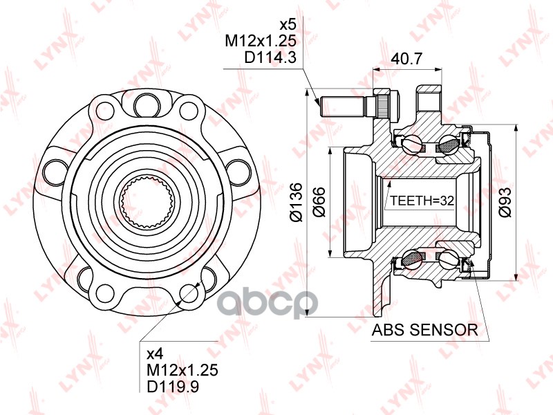 Ступица передняя в сборе с ABS подходит для NISSAN Teana(J32) 3.5 08-13 / Murano(Z51) 3.5 08 / Elgrand(E52) 3.5 11 WH-1473 LY...