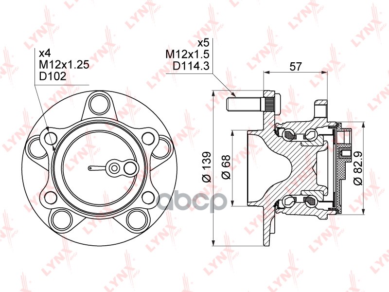 Ступица задняя в сборе (с ABS) подходит для MAZDA 3(BM) 1.5-2.2D 13 / 6(GJ) 2.0-2.5 13 / CX-5 2.0-2.5 11 WH-1496 LYNXauto арт...