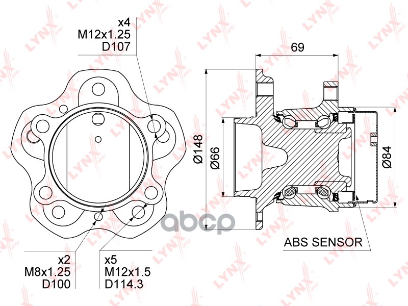 Ступица задняя в сборе L=R NISSAN Qashqai (J11) 2013-> 2WD LYNXauto WH-1514 LYNXauto арт. WH-1514