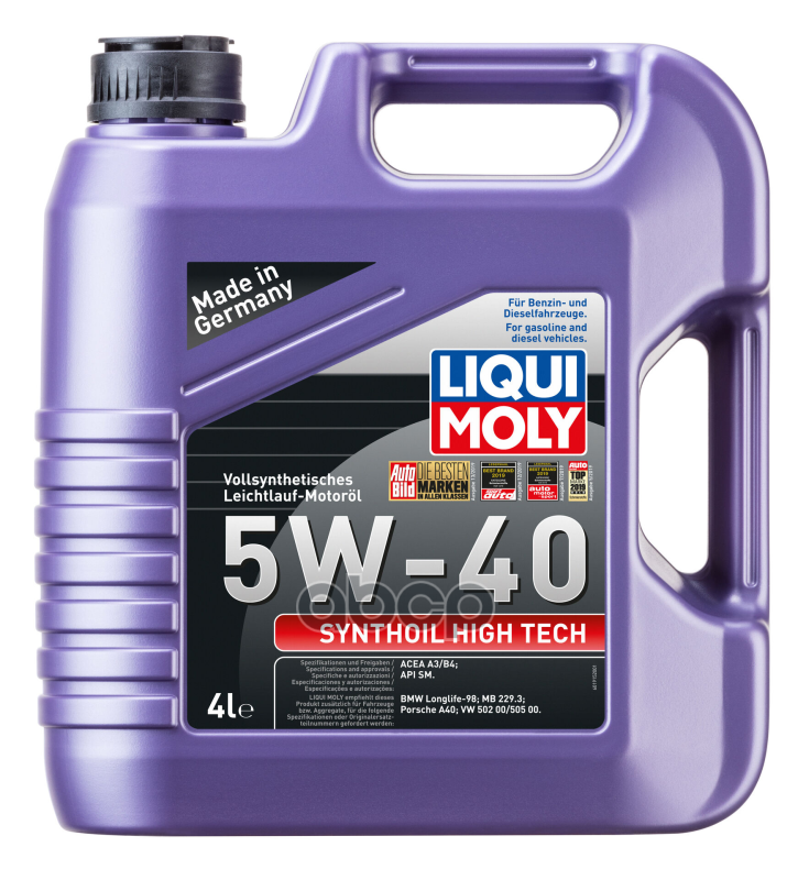 LIQUI MOLY Масло Моторное Синтетическое 4Л - Синт-Ое Мот.масло Synthoil High Tech 5W-40 Sn A3,B4