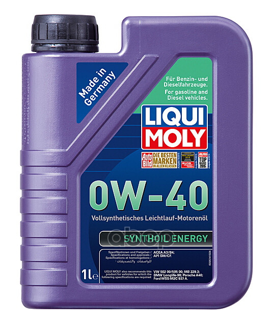 LIQUI MOLY Масло Моторное Синтетическое 1Л - Синт. Мот.масло Synthoil Energy 0W-40 Sn A3, B4