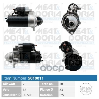 Стартер 12V 2KW Opel Zafira B (T98)  Vectra B (J96) 2.2 DTI MEAT & DORIA арт. 5010011