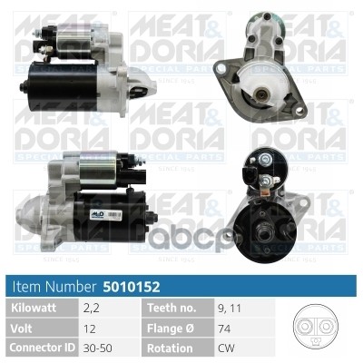 Стартер 12V 2 2Kw Toyota Corolla (E12)  Rav 4 Ii  Auris (E15) MEAT & DORIA арт. 5010152