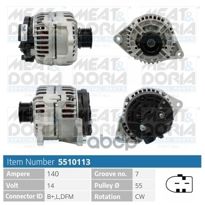 Генератор 14V 140A Fiat Ducato (244)  Iveco Daily III/IV/V MEAT & DORIA арт. 5510113