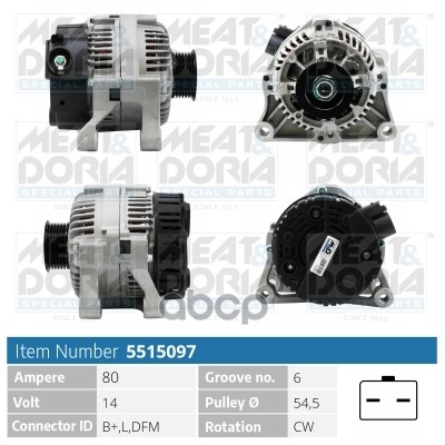 Генератор 14V 80A Fiat Scudo (220)  Peugeot 206 (2Ac) MEAT & DORIA арт. 5515097