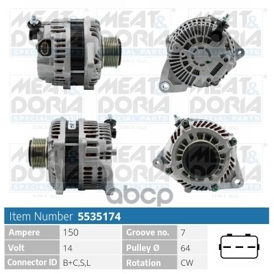 Генератор 14V 150A Nissan Pathfinder III  NP300 (D40) 2.5 dCi MEAT & DORIA арт. 5535174