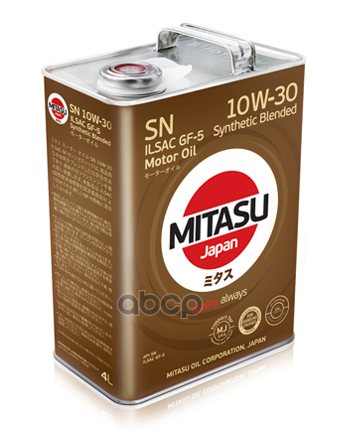 MITASU Масло Моторное Mitasu Motor Oil Sn 10W-30 Полусинтетическое 4 Л Mj1214