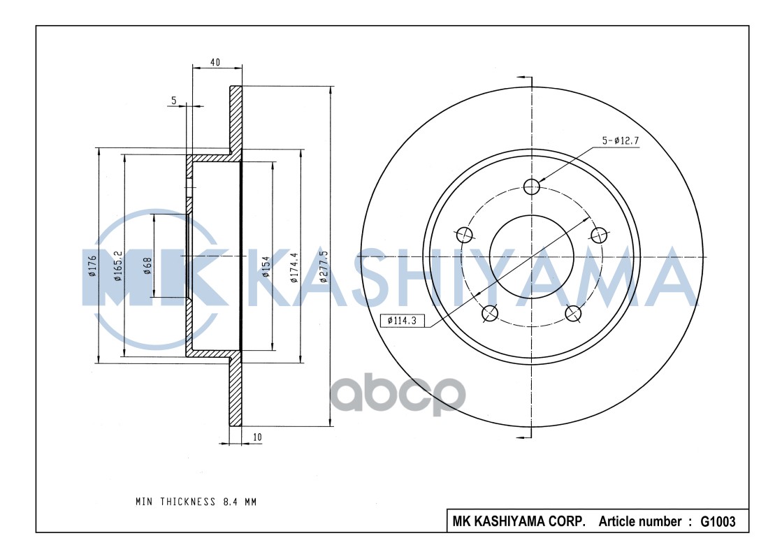 Диск тормозной задний NISSAN PRIMERA (P12) 1.6-2.2D 02- G1003 MK KASHIYAMA арт. G1003