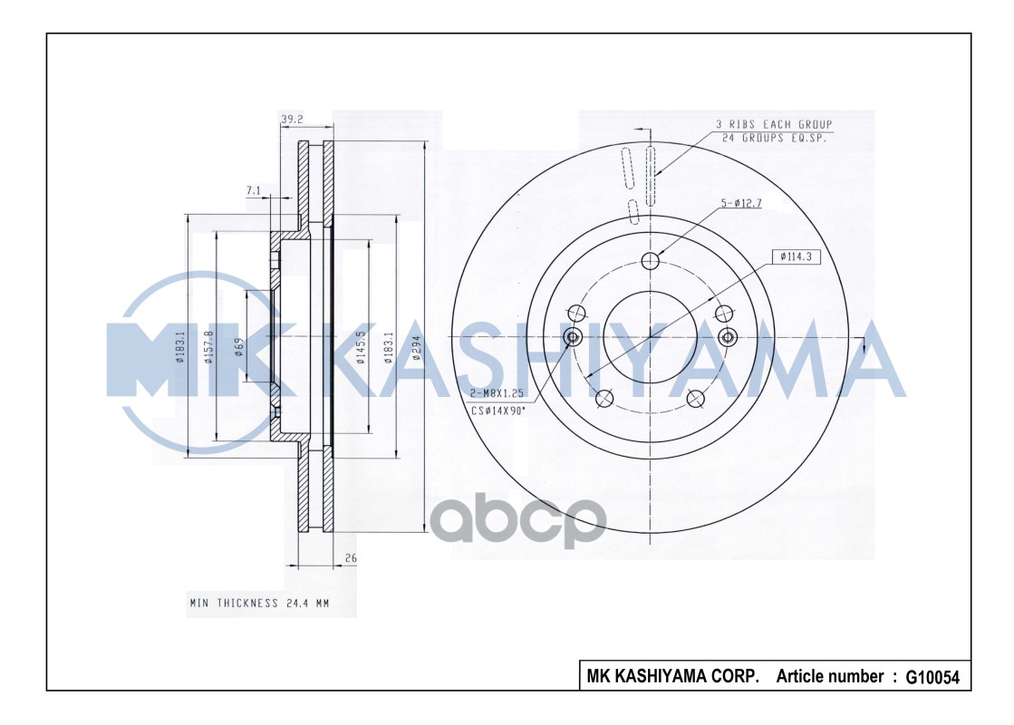 Диск тормозной передний HYUNDAI SANTA FE (SM) 2.0-2.7 01- G10054 MK KASHIYAMA арт. G10054