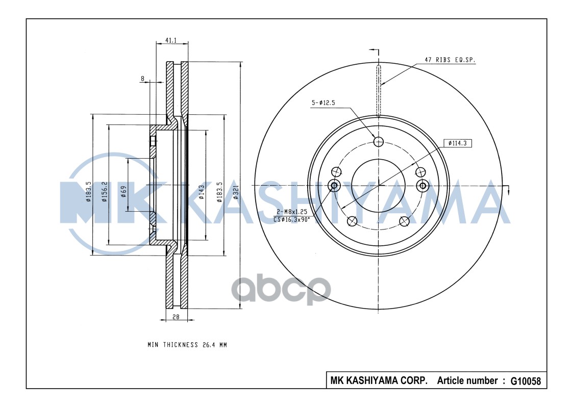 Диск тормозной передний HYUNDAI SANTA FE (SM) 05-06/(CM) 06- G10058 MK KASHIYAMA арт. G10058