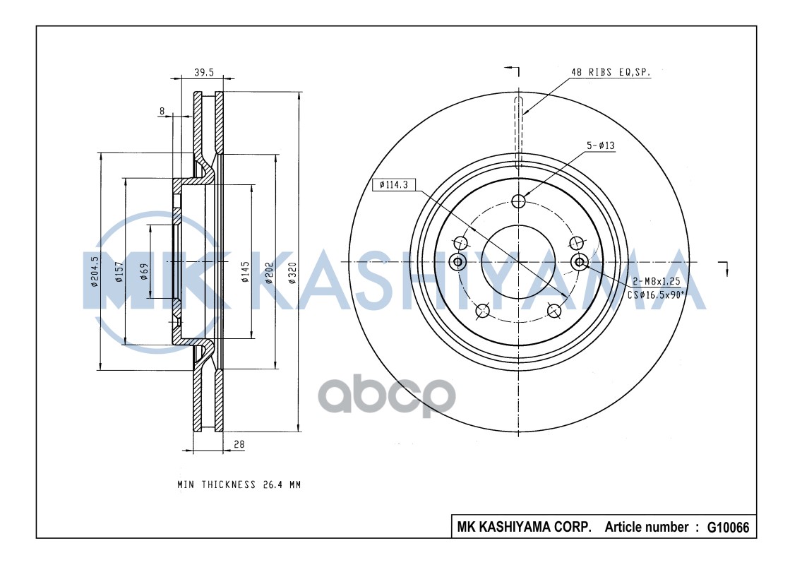 Диск тормозной передний HYUNDAI i40 G10066 MK KASHIYAMA арт. G10066