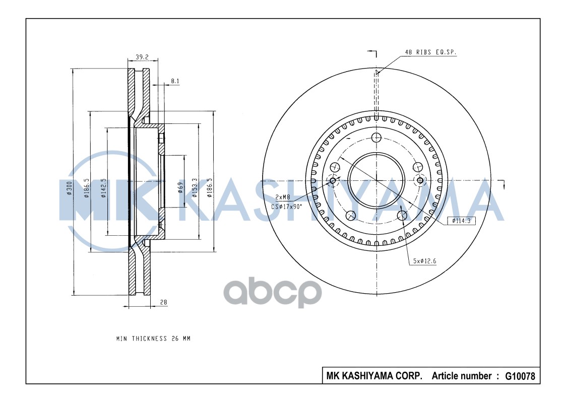 Диск тормозной передний HYUNDAI CRETA 4WD / iX35/SONATA (NF)/KIA SPORTAGE G10078 MK KASHIYAMA арт. G10078