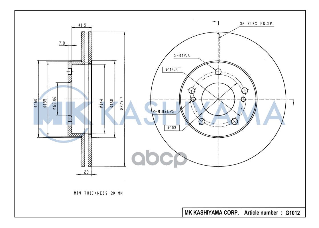 Диск Тормозной, Передний 09.5254.10 (280X22) 5 Отв Kashiyama G1012 MK KASHIYAMA арт. G1012