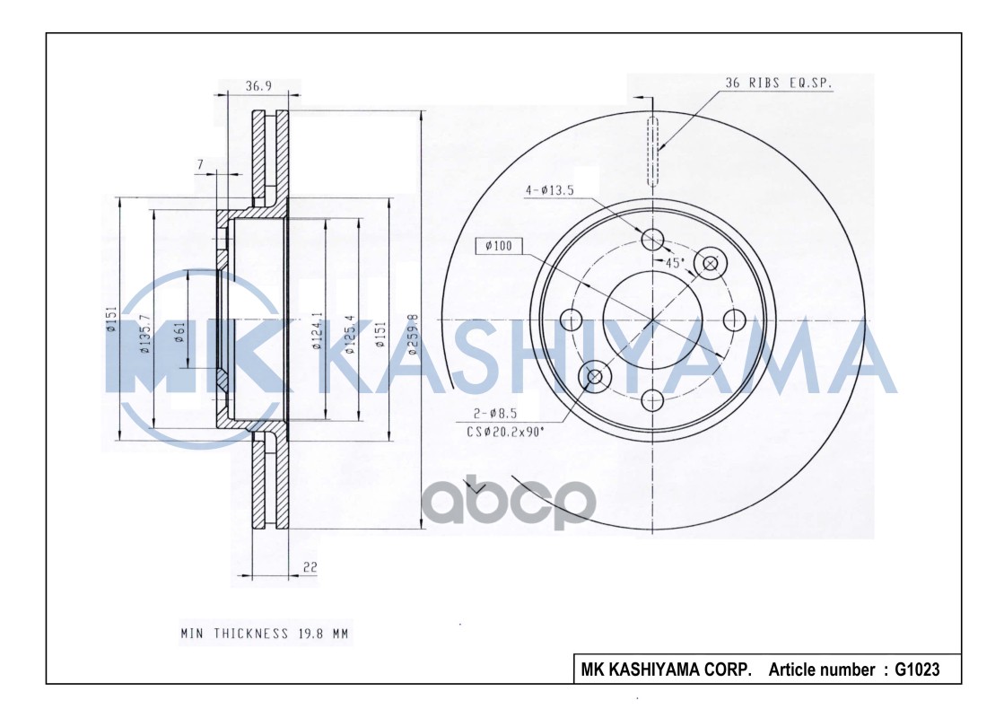 Диск тормозной передний RENAULT LOGAN / MEGANE II / LADA LARGUS / NISSAN TIIDA #C11/MICRA 03-/NOTE 06- G1023 MK KASHIYAMA арт...