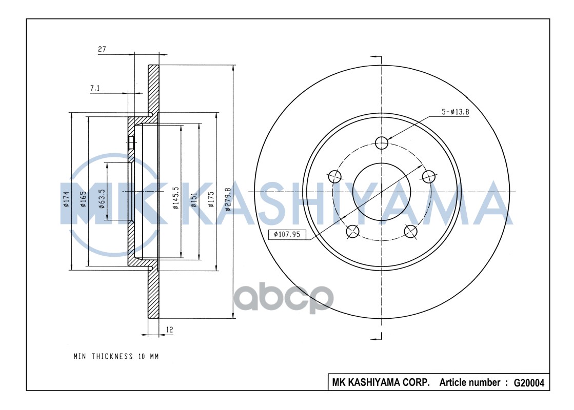 Диск тормозной задний FORD MONDEO III 0007/ JAGUAR X-TYPE 01 G20004 MK KASHIYAMA арт. G20004