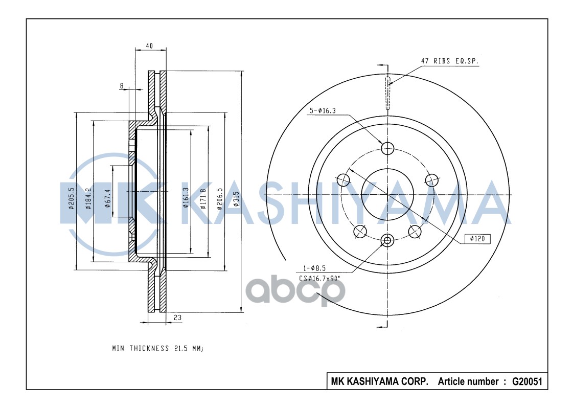 Диск тормозной задний OPEL INSIGNIA 08-/SAAB 9-5 10- G20051 MK KASHIYAMA арт. G20051