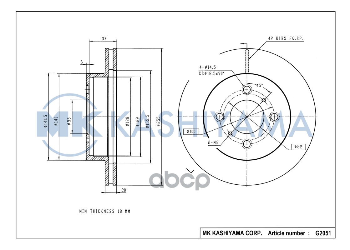 Диск тормозной передний TOYOTA YARIS 1.0-1.5 99- / PROBOX / SUCCEED P5 G2051 MK KASHIYAMA арт. G2051