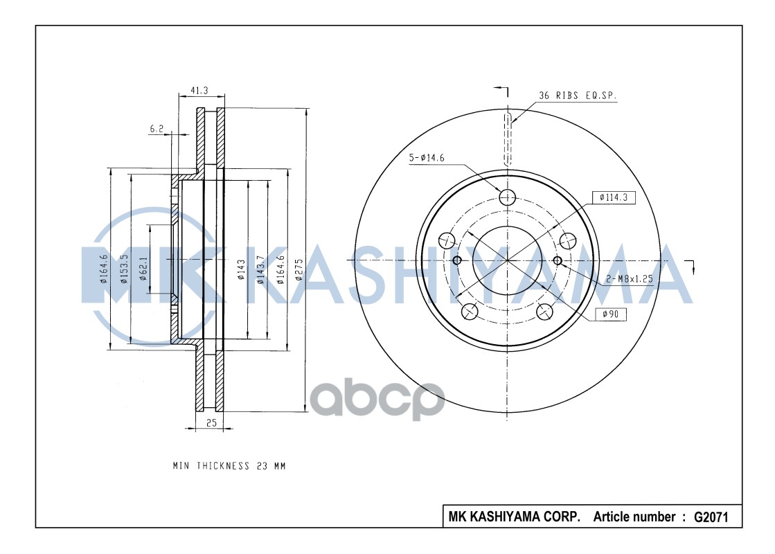 Диск тормозной передний MARK/CHASER/CRESSIDA/CRESTA G2071 MK KASHIYAMA арт. G2071