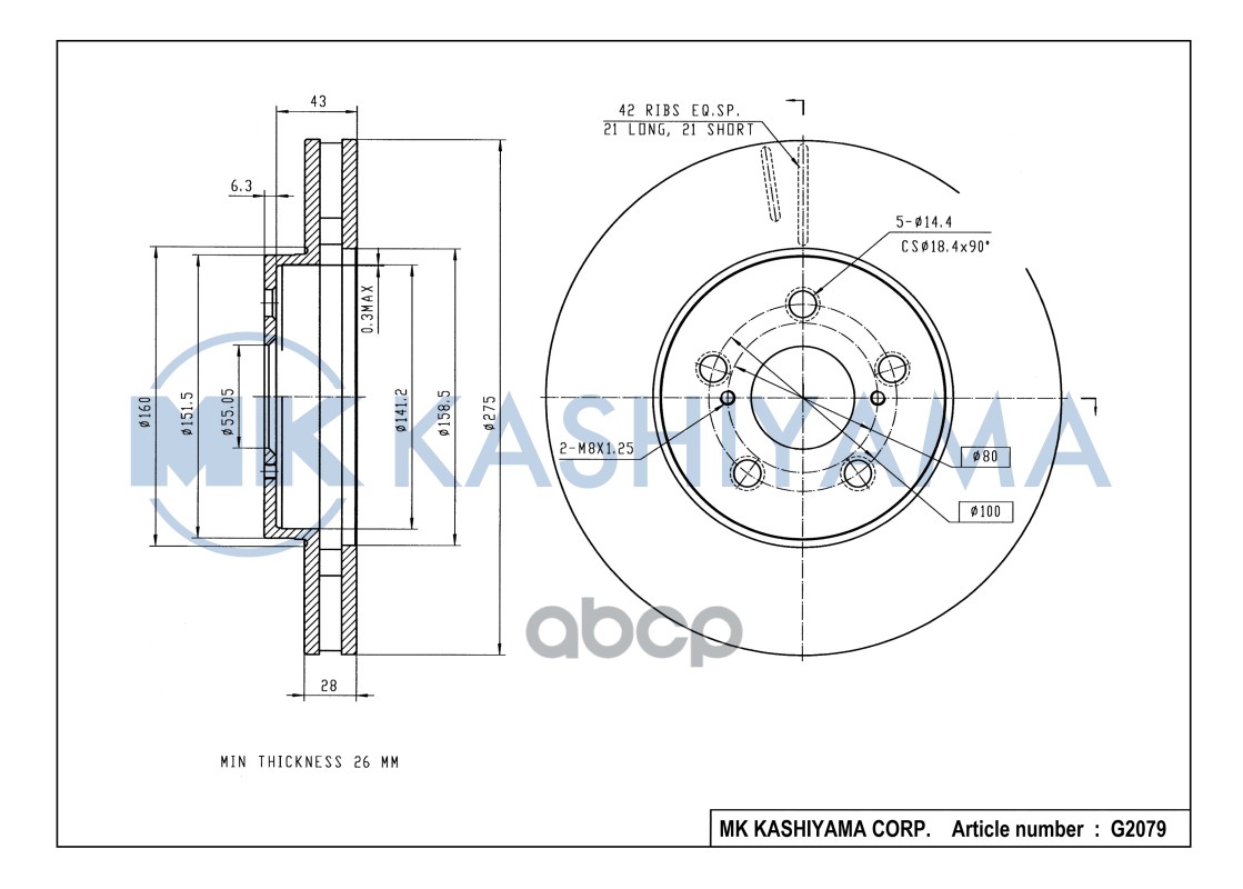 Диск тормозной передний TOYOTA WISH G2079 MK KASHIYAMA арт. G2079