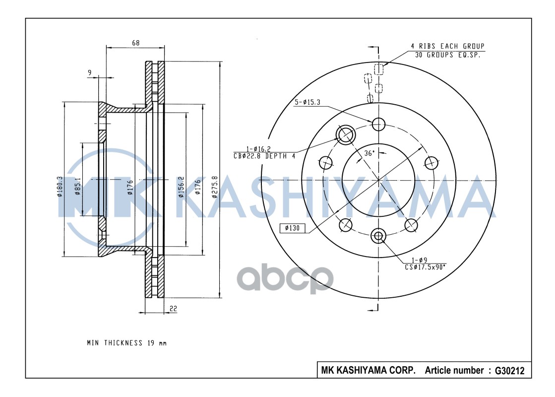 Диск тормозной передний MERCEDES SPRINTER 9506/VW LT 28-46 9506 G30212 MK KASHIYAMA арт. G30212