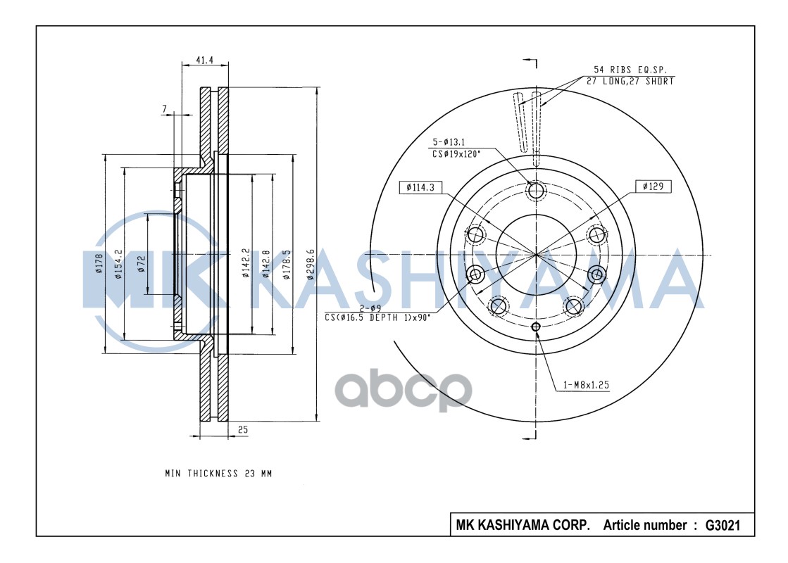 Диск тормозной передний MAZDA 6 07 G3021 MK KASHIYAMA арт. G3021