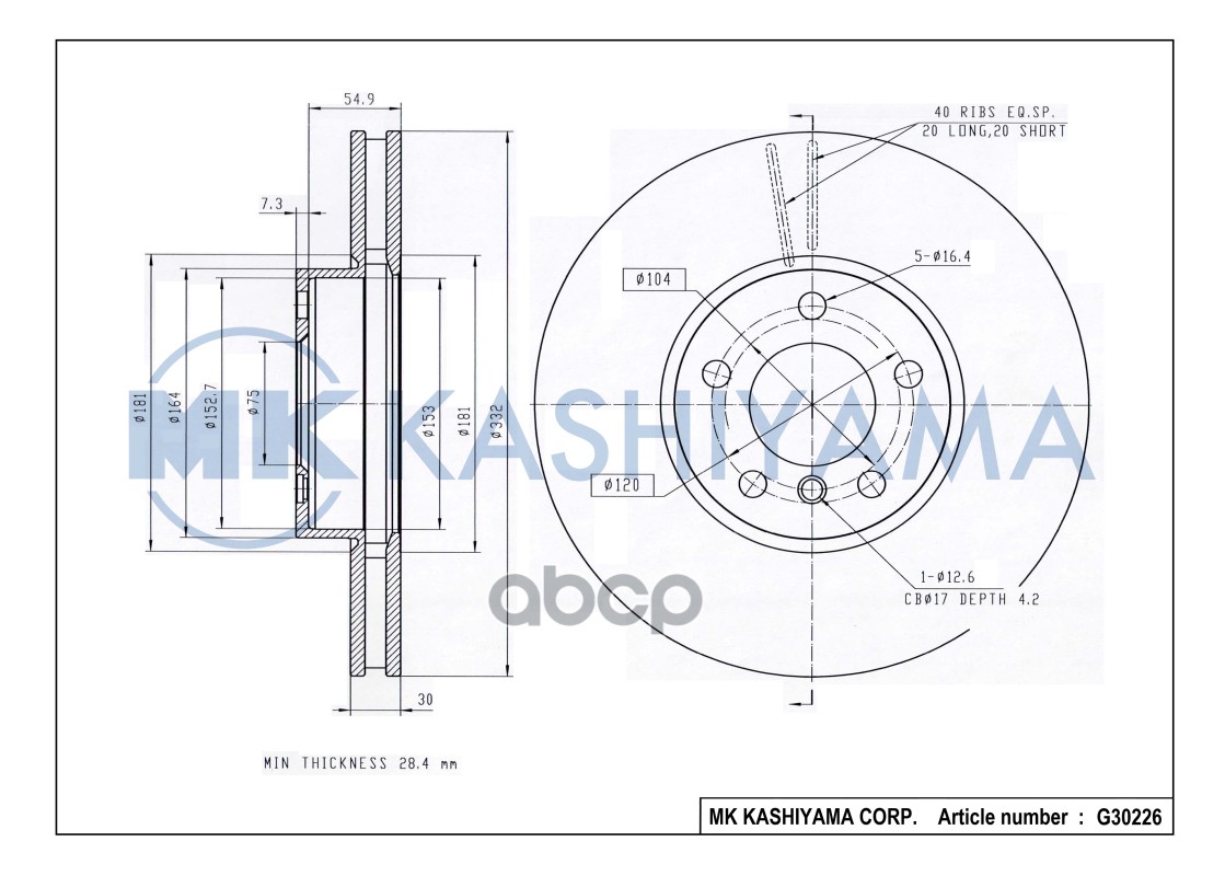Диск тормозной передний BMW X5 E70 3.0/X6 E71 3.0  G30226 MK KASHIYAMA арт. G30226