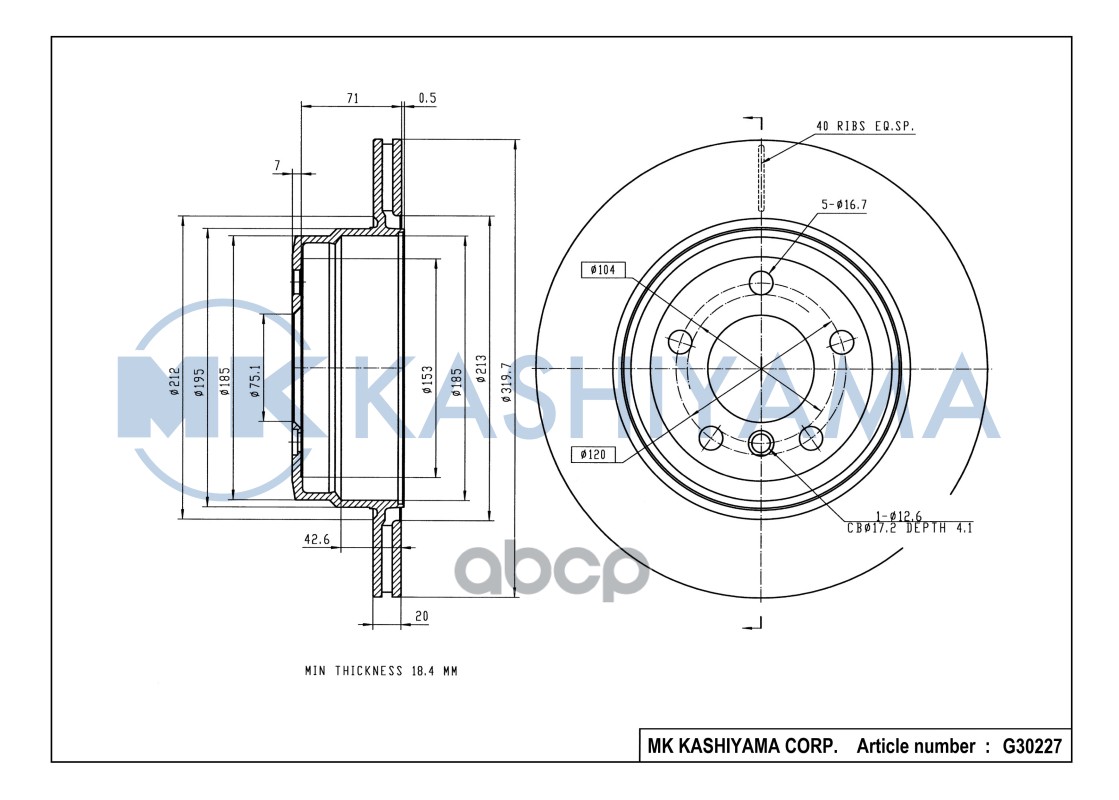Диск тормозной задний BMW X5 E70 3.0/X6 E71 3.0 G30227 MK KASHIYAMA арт. G30227