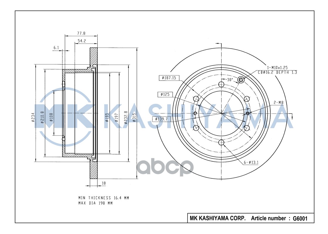 Диск тормозной задний MITSUBISHI PAJERO 90-/SPACE GEAR 95-00 G6001 MK KASHIYAMA арт. G6001