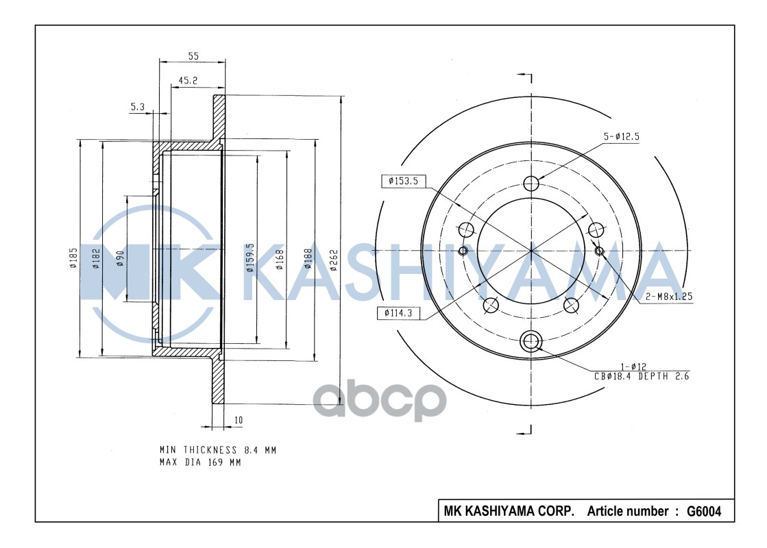 Диск тормозной задний MITSUBISHI LANCER 00/OUTLANDER 0308 (R14) G6004 MK KASHIYAMA арт. G6004