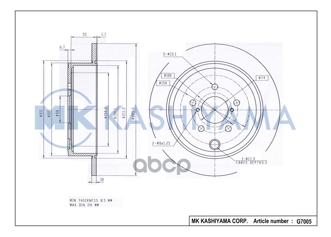 Диск тормозной задний SUBARU FORESTER 05-/IMPREZA 08-/LEGACY 07-/OUTBACK 08- G7005 MK KASHIYAMA арт. G7005