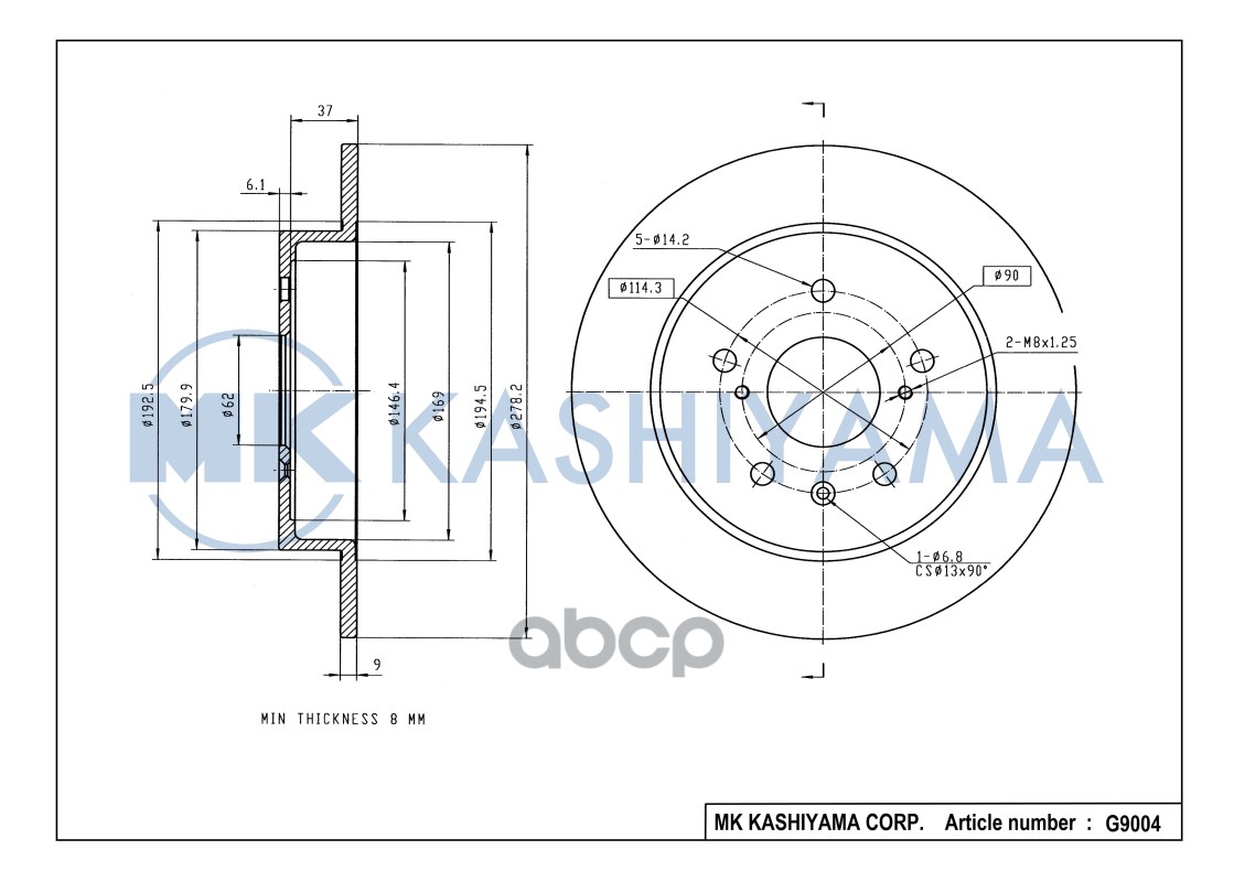 Диск тормозной задний SUZUKI SX4 (пр-во Венгрия) 06- G9004 MK KASHIYAMA арт. G9004