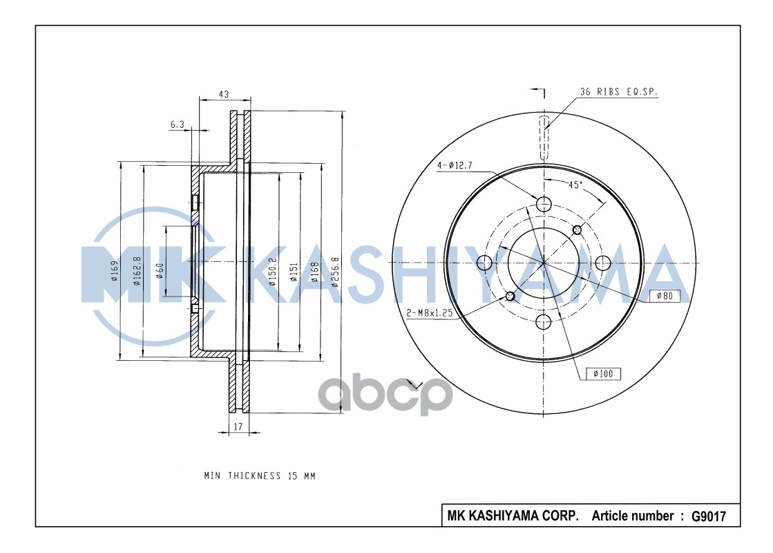 Диск тормозной передний SUZUKI IGNIS 1.3-1.5 00- G9017 MK KASHIYAMA арт. G9017