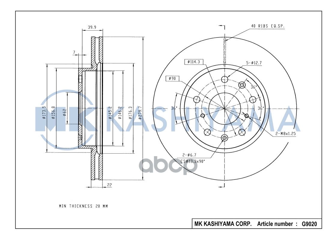 Диск тормозной передний SUZUKI SX4 06- G9020 MK KASHIYAMA арт. G9020