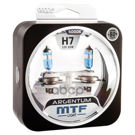 Галогенные Автолампы Серия Argentum 80 H7, 12V, 55W, Комплект 2 Шт Mtf Light H8a1207 MTF Light арт. H8A1207